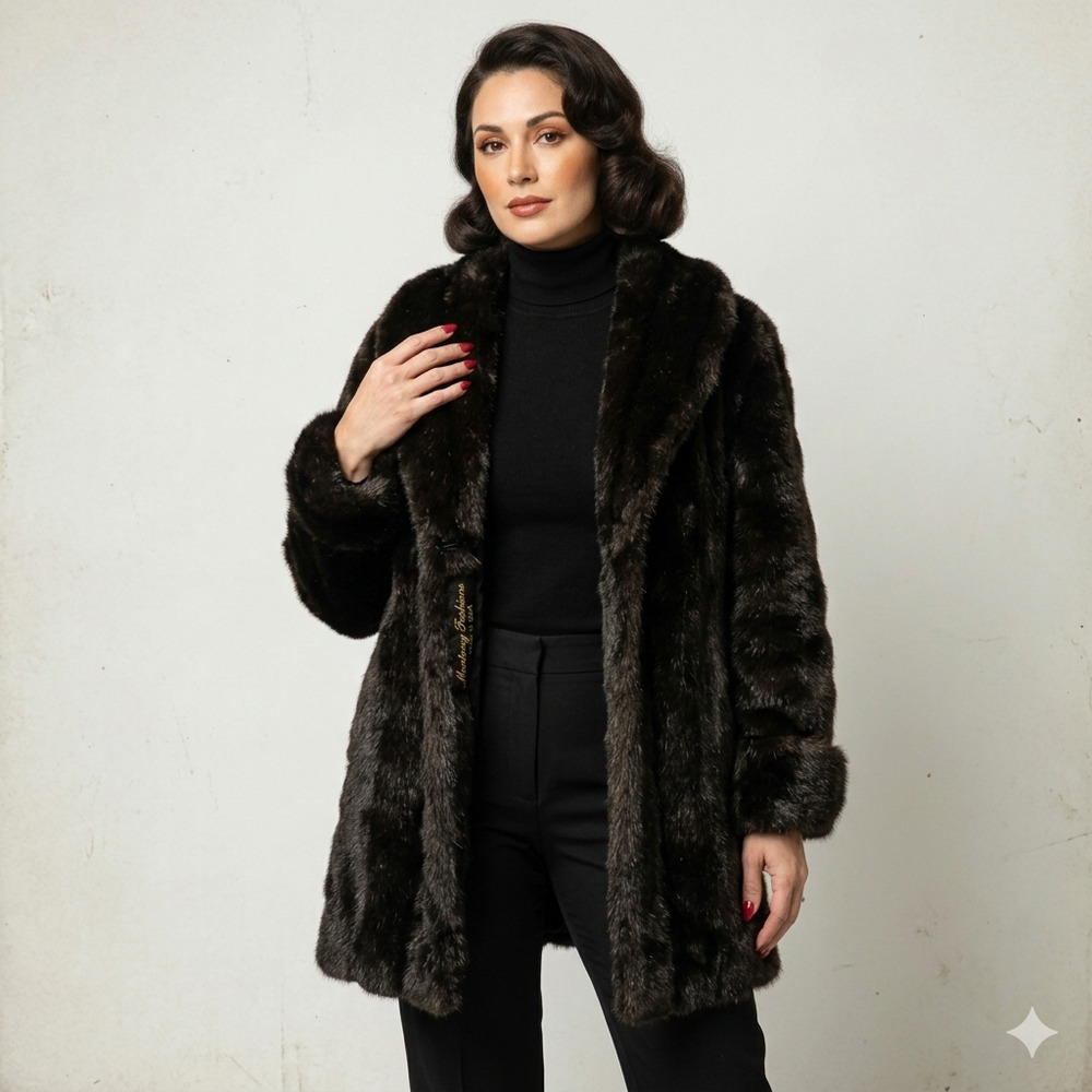 Monterey‎ Fashions Faux Fur Glamour Mob Wife Winter Coat Brown Large
